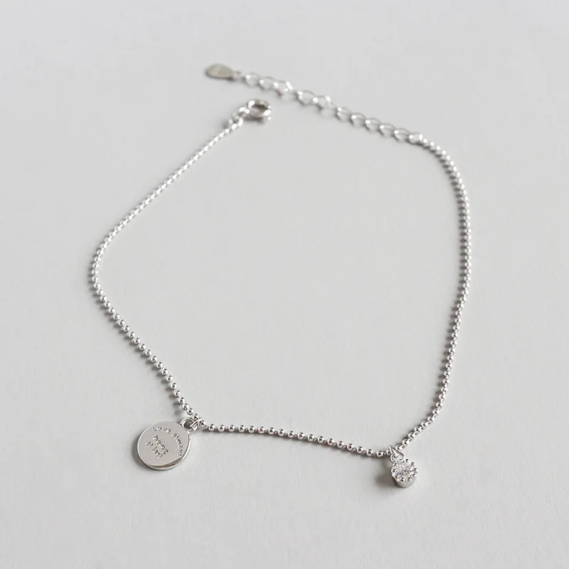 925 Sterling Silver Round Anklet Bracelet Crystal Anklet For Women