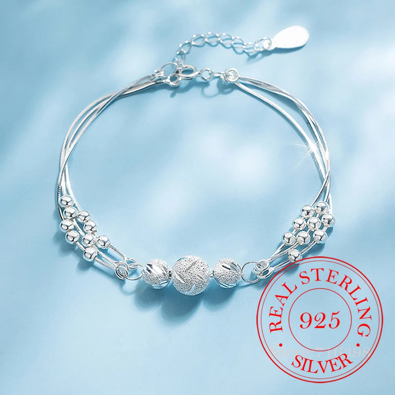 925 Silver Bead Charm Bracelet Bangle Bohemian Jewelry Gift