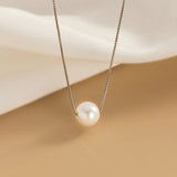 925 Silver Round Bead Pearl Pendant Choker Necklace for Women