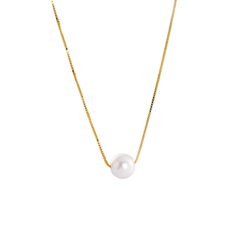 925 Silver Round Bead Pearl Pendant Choker Necklace for Women