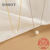 925 Silver Round Bead Pearl Pendant Choker Necklace for Women
