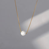 925 Silver Round Bead Pearl Pendant Choker Necklace for Women