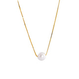 925 Silver Round Bead Pearl Pendant Choker Necklace for Women