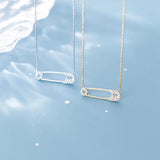 925 Silver Safety Pin Necklace with CZ Charms