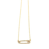 925 Silver Safety Pin Necklace with CZ Charms