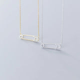 925 Silver Safety Pin Necklace with CZ Charms
