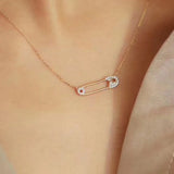 925 Silver Safety Pin Necklace with CZ Charms