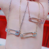 925 Silver Safety Pin Necklace with CZ Charms