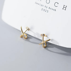 925 Silver Crossed Stud Earrings for Women
