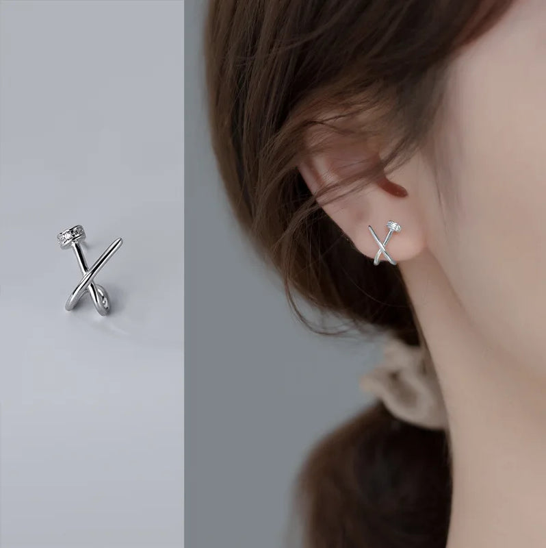 925 Silver Crossed Stud Earrings for Women