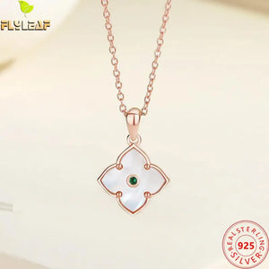 925 Silver Shell Clover Pendant Necklace Rose Plating