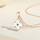 925 Silver Shell Clover Pendant Necklace Rose Plating