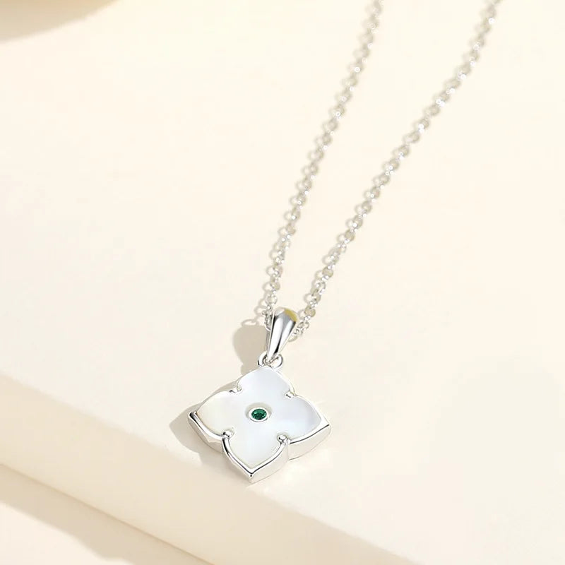 925 Silver Shell Clover Pendant Necklace Rose Plating