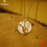 925 Silver Pearl Rabbit Pendant Necklace Women 20k Yellow Plating Jewelry