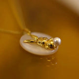 925 Silver Pearl Rabbit Pendant Necklace Women 20k Yellow Plating Jewelry
