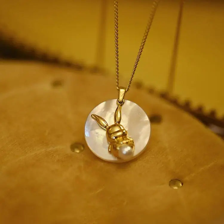 925 Silver Pearl Rabbit Pendant Necklace Women 20k Yellow Plating Jewelry
