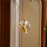 925 Silver Pearl Rabbit Pendant Necklace Women 20k Yellow Plating Jewelry