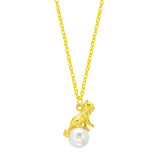 925 Silver Shell Pearl Cat Pendant Necklace 18k Plating Fine Jewelry