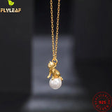 925 Silver Shell Pearl Cat Pendant Necklace 18k Plating Fine Jewelry