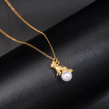 925 Silver Shell Pearl Cat Pendant Necklace 18k Plating Fine Jewelry