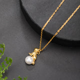 925 Silver Shell Pearl Cat Pendant Necklace 18k Plating Fine Jewelry