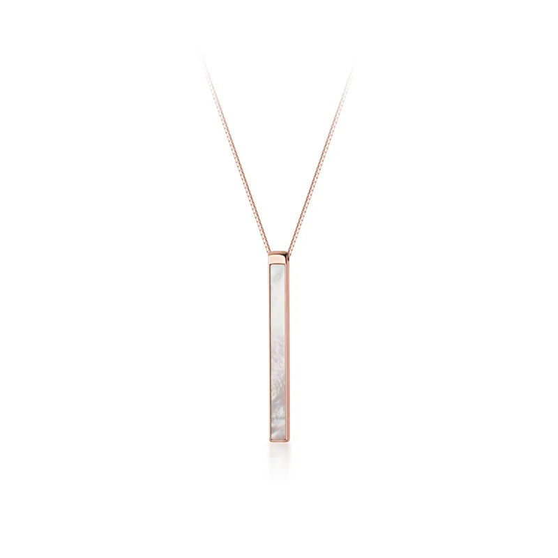 925 Sterling Silver Shell Bar Strip Pendant Necklace
