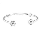 Real 925 Sterling Silver Open Bangle Caps with Clear CZ Women Jewelry