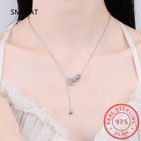 925 Silver CZ Double Circle Tassel Choker Necklace