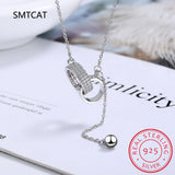 925 Silver CZ Double Circle Tassel Choker Necklace