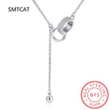 925 Silver CZ Double Circle Tassel Choker Necklace
