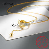 925 Silver CZ Double Circle Tassel Choker Necklace