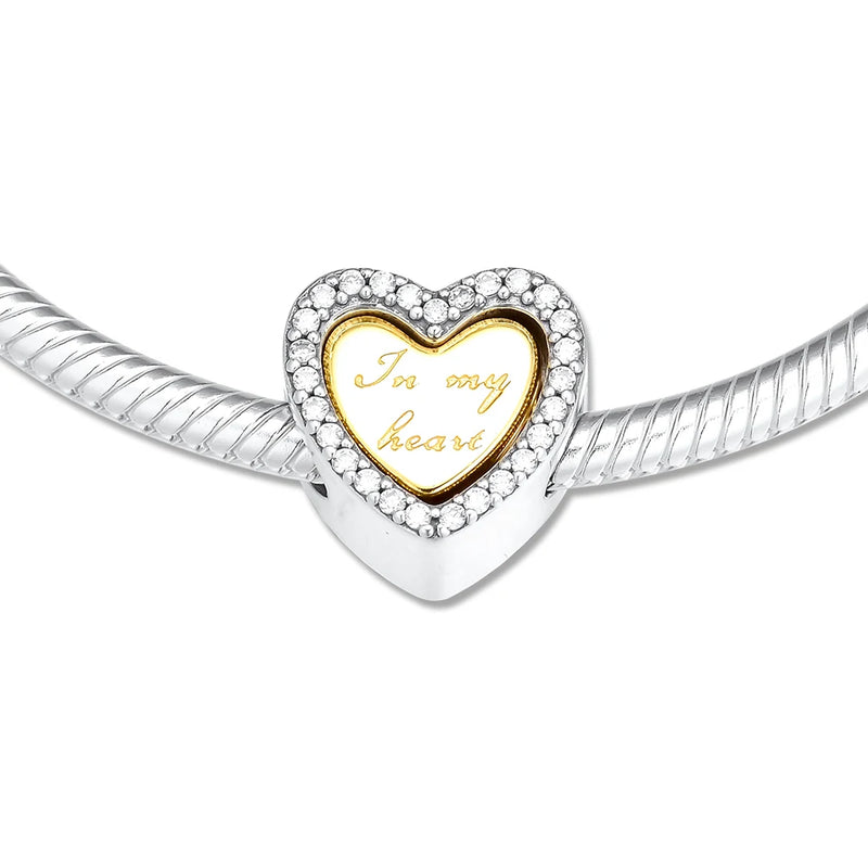 925 Sterling Silver Shine In My Heart Charm for Bracelet Beads DIY
