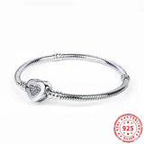 925 Sterling Silver Heart Clasp Snake Chain Bracelet for Women