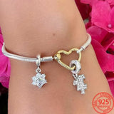 925 Silver Two-tone Logo T-Bar Snake Chain Bracelet for Women