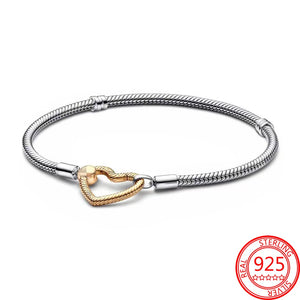 925 Silver Two-tone Logo T-Bar Snake Chain Bracelet for Women
