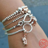 925 Silver Two-tone Logo T-Bar Snake Chain Bracelet for Women