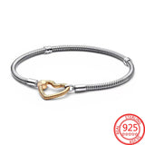 925 Silver Two-tone Logo T-Bar Snake Chain Bracelet for Women