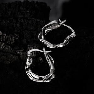 925 Silver Crossed Lines Twisted Hoop Earrings