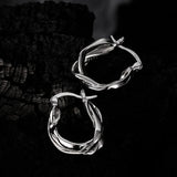 925 Silver Crossed Lines Twisted Hoop Earrings
