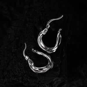 925 Silver Crossed Lines Twisted Hoop Earrings