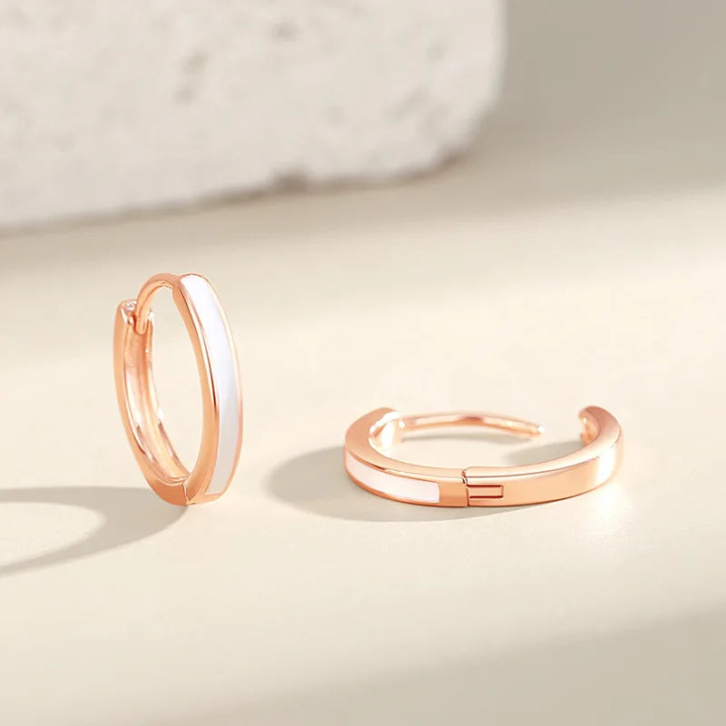 925 Silver Enamel Hoop Earrings Women Rose Plating