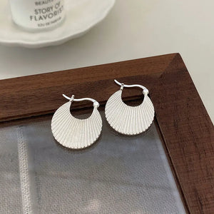 925 Silver Geometric Texture Clip Earrings for Women