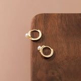 925 Sterling Silver Pearl Small Hoop Earrings for Women Girls