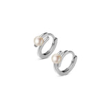 925 Sterling Silver Pearl Small Hoop Earrings for Women Girls