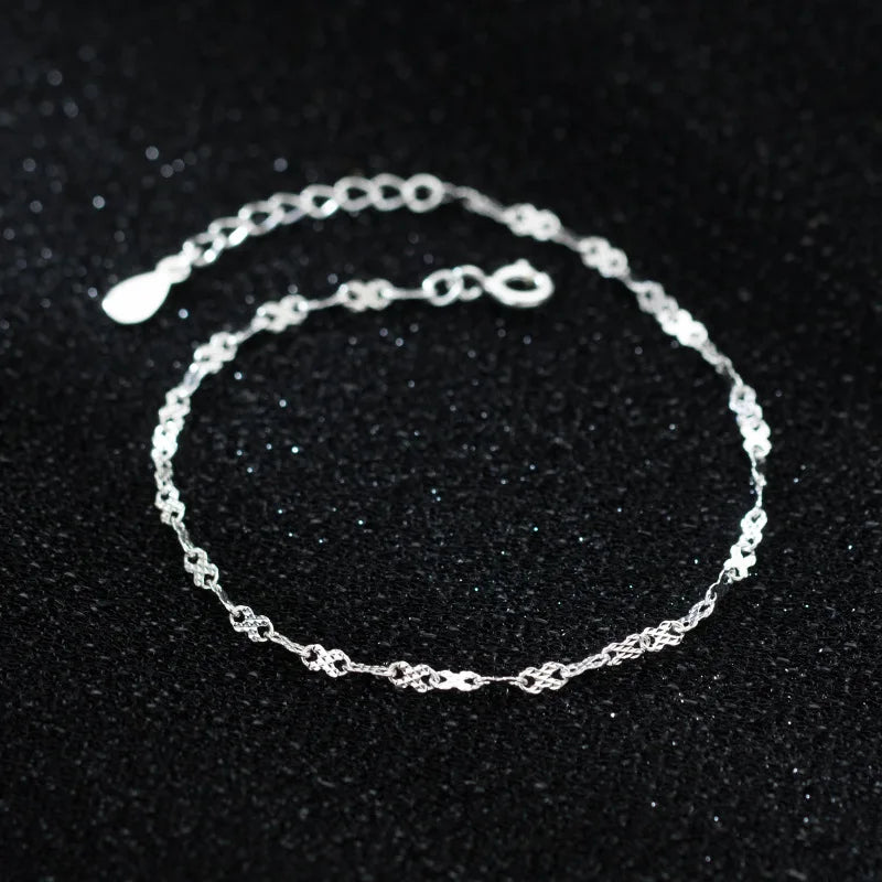 925 Silver Infinity Chain Bracelet Hollow Pattern Fine Jewelry