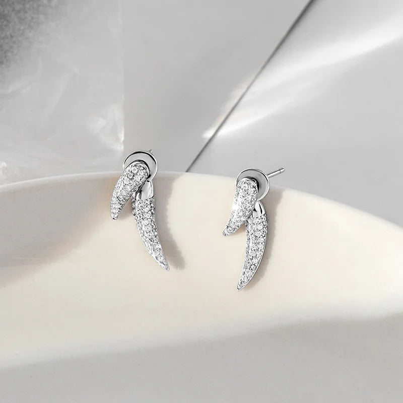 925 Silver Line Earrings Micro-paved Front Back Post Stud Hypoallergenic