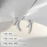 925 Silver Line Earrings Micro-paved Front Back Post Stud Hypoallergenic