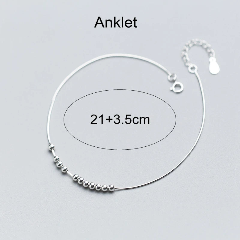 925 Sterling Silver Balls Bracelet for Women Link Chain Anklet Fine Jewelry