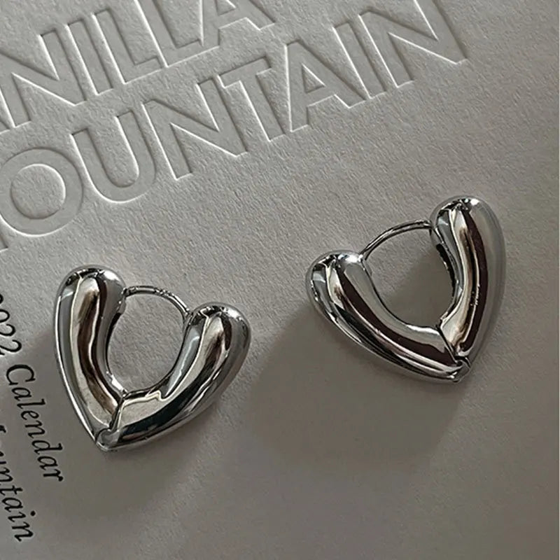 925 Silver Love Heart Clip Earrings Vintage Jewelry Women