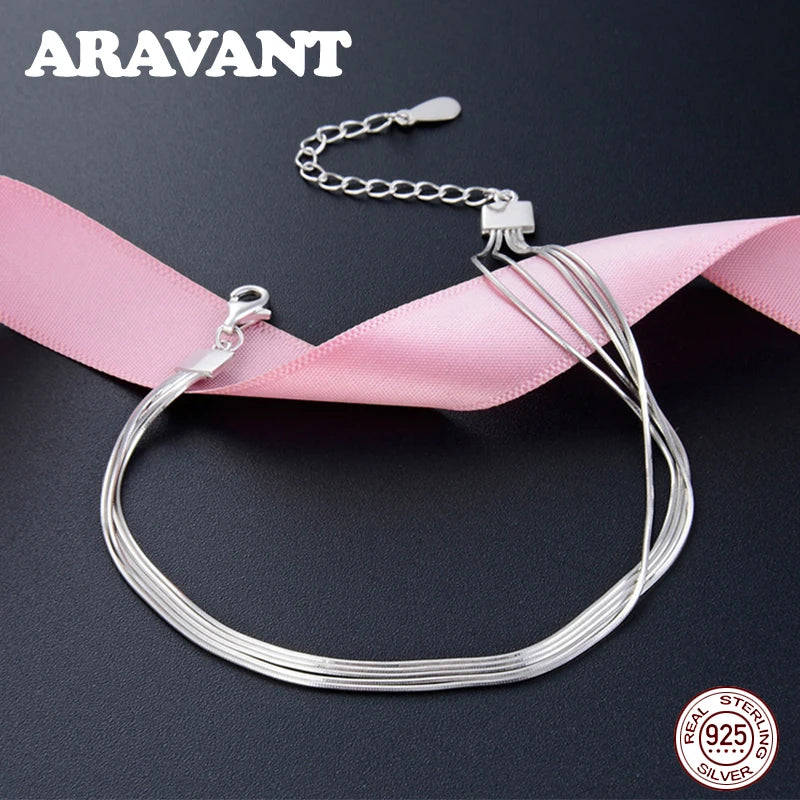 925 Silver Layer Snake Chain Bracelet Women Fine Jewelry